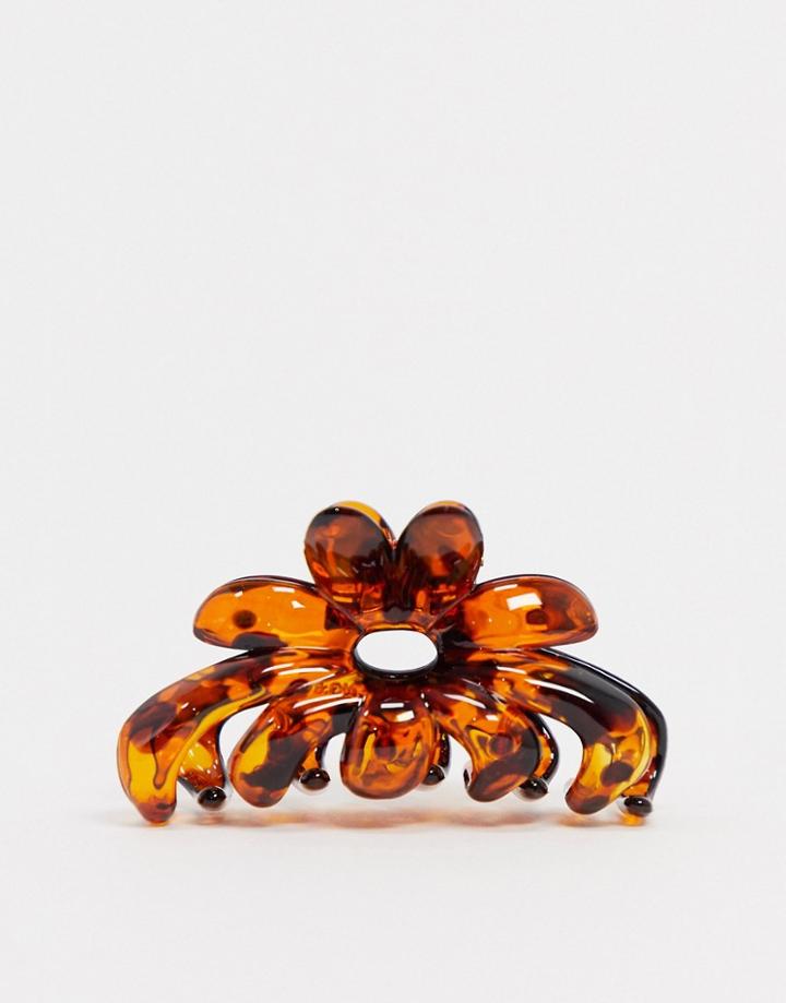 Asos Design Hair Clip Claw In Tortoiseshell Flower Design-multi