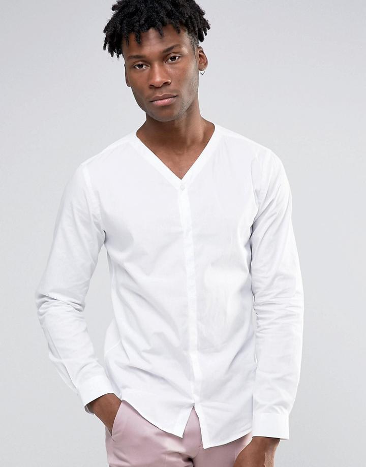 Noak V-neck Shirt With Concealed Placket - White