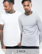 Asos 2 Pack Muscle Long Sleeve And Muscle T-shirt Save - Multi