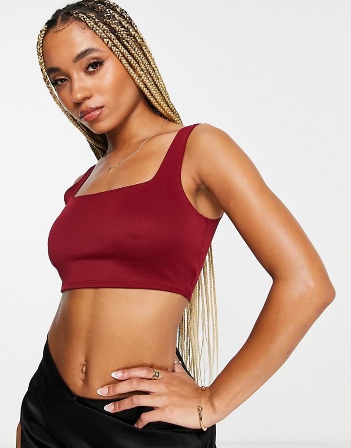 Flounce London Square Neck Slinky Crop Top In Wine-red