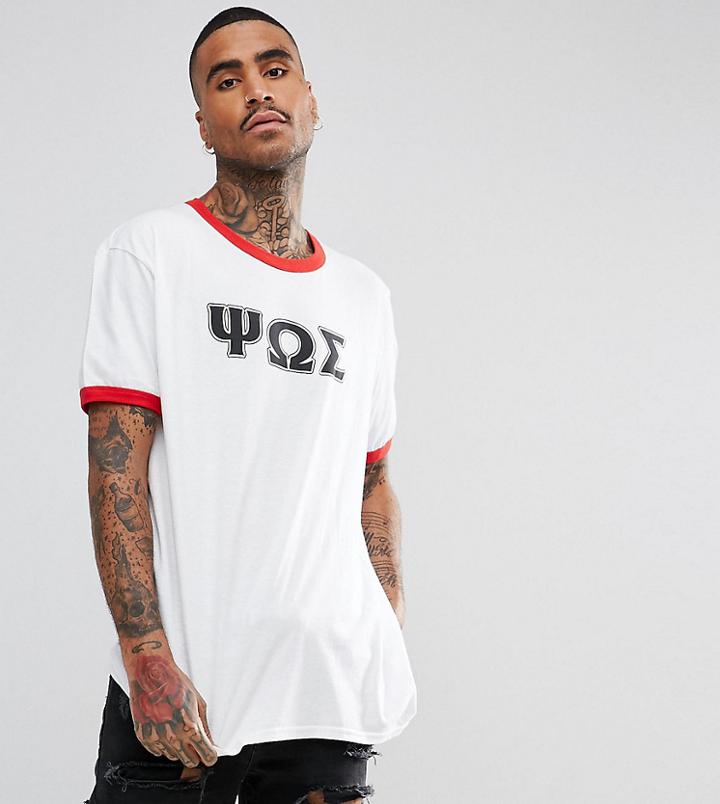 Reclaimed Vintage Inspired Ringer T-shirt In White With Varsity Print - White