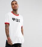 Reclaimed Vintage Inspired Ringer T-shirt In White With Varsity Print - White