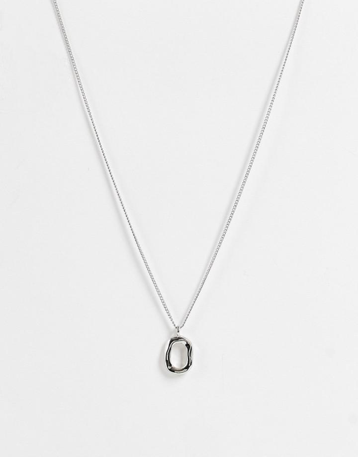 Designb London Necklace With Molten Circle Pendant In Silver