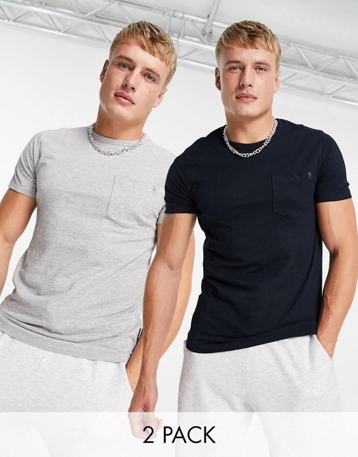 French Connection 2-pack Pocket T-shirts In Charcoal & White-grey