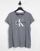 Calvin Klein Ck Jeans Iconic Logo Scoop Neck T-shirt In Medium Gray-grey