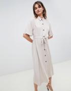 Asos Design Midi Shirt Dress With Button Through - Gray