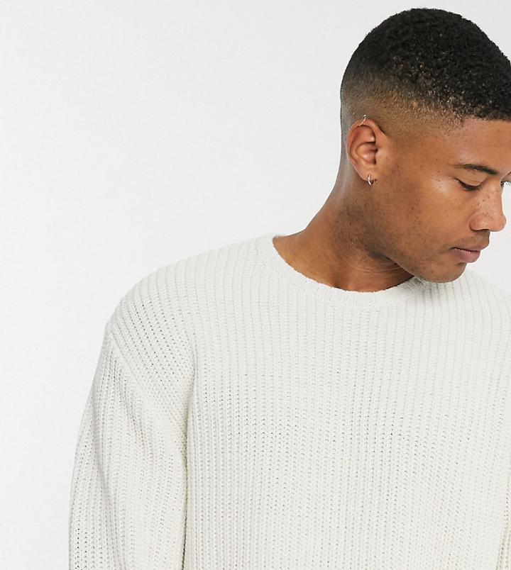 Asos Design Tall Oversized Fisherman Rib Sweater In White