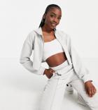 Asos Design Tall Tracksuit Zip Through Cropped Hoodie / Straight Leg Sweatpants With Pintuck In Gray-grey