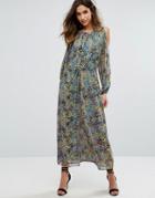Warehouse Ditsy Floral Metallic Print Maxi Dress - Multi