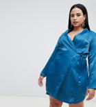 Missguided Plus Hammered Satin Tie Side Wrap Dress In Teal - Green