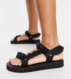 Glamorous Wide Fit Sporty Sandals With Pearl Detail In Black