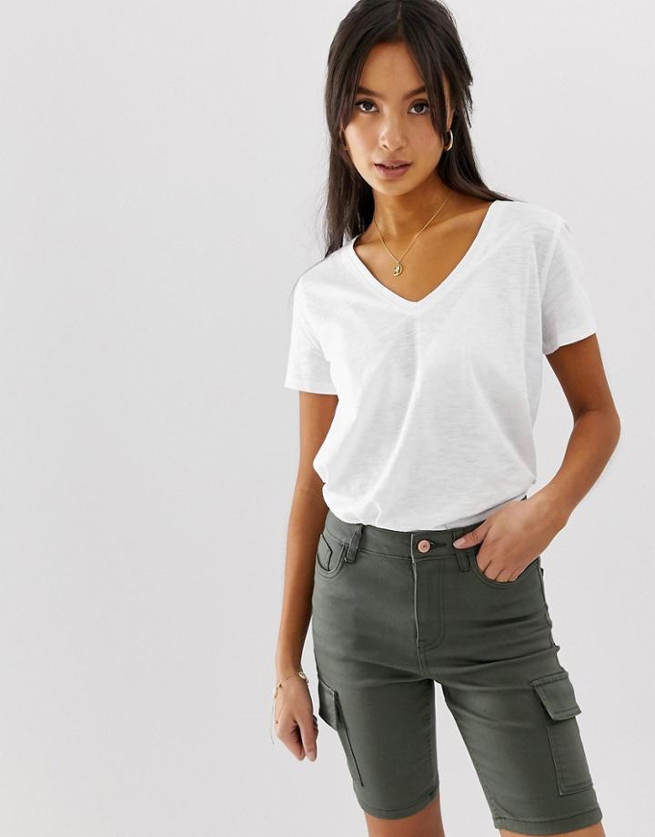 New Look Organic V-neck T-shirt In White - White