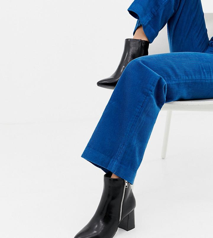 New Look Wide Fit Side Zip Heeled Boot-black