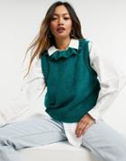 Y.a.s Knitted Vest With Drop Armhole And Frill Neck In Green