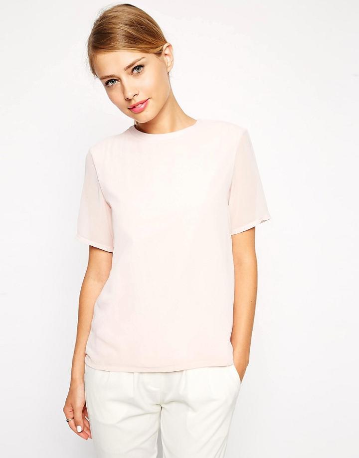 Asos T-shirt With Woven Layer And Sheer Sleeves - Green
