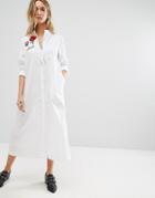 Mango Embroidered Midi Shirt Dress - White