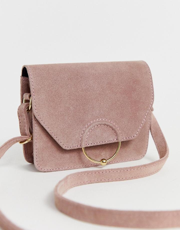Asos Design Suede Ring Ball Cross Body Bag-pink