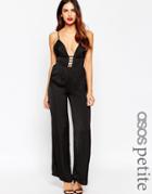 Asos Petite Jumpsuit In Satin With Multi Strap Front - Black