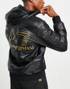 Armani Ea7 Zip Through Hooded Bomber Jacket With Back Print In Black