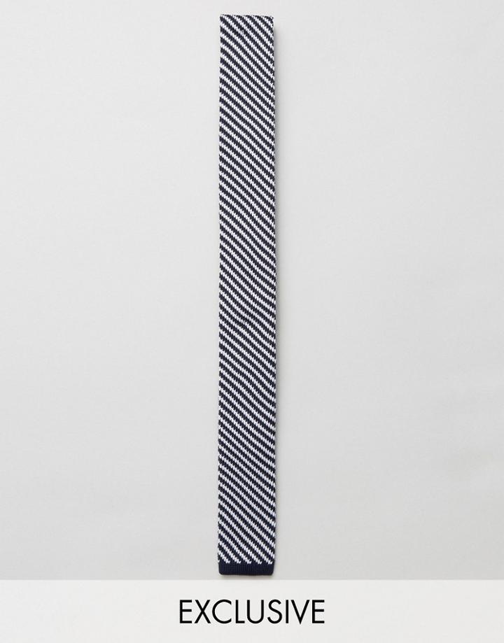 Noak Knitted Stripe Square Tie - Navy
