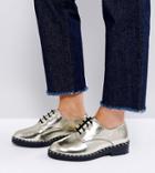 Asos Marianne Wide Fit Premium Leather Flat Shoes - Gold