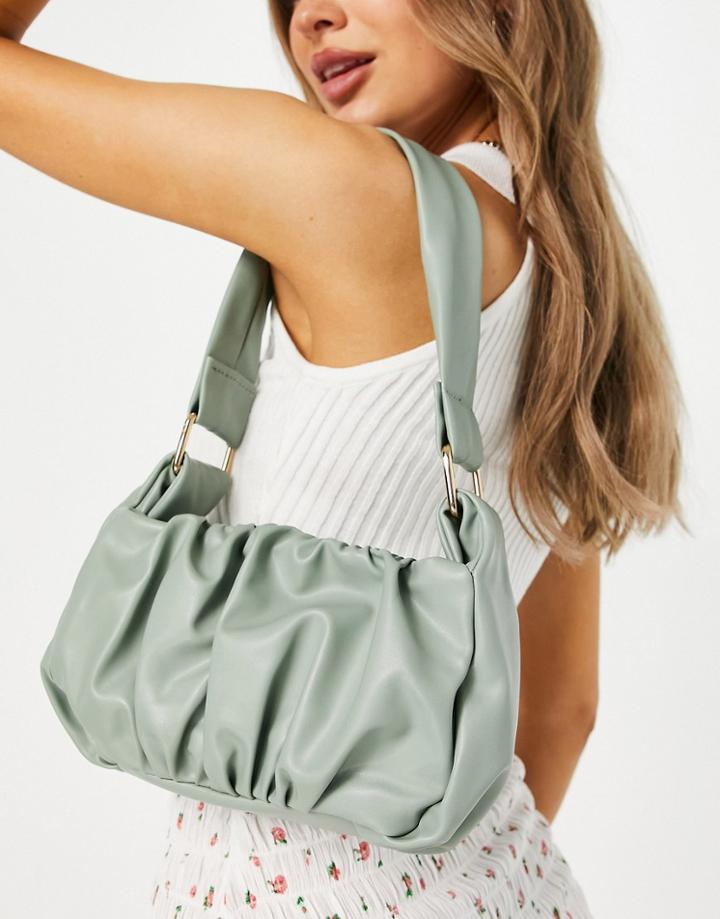 Asos Design Ruched 70s Shoulder Bag In Sage Green