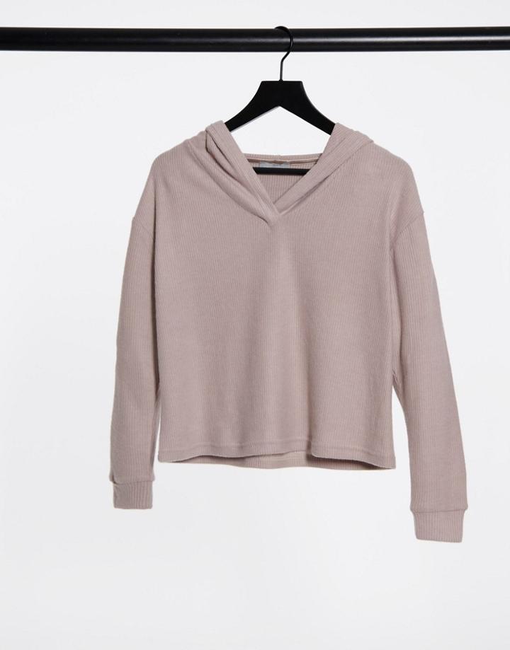 New Look Lounge Co-ord Ribbed Hooded Top In Dusty Pink