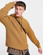 New Look Knit Ribbed Hoodie In Light Camel-neutral