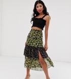 Dark Pink Tiered Midi Skirt In Clash Print Two-piece - Multi