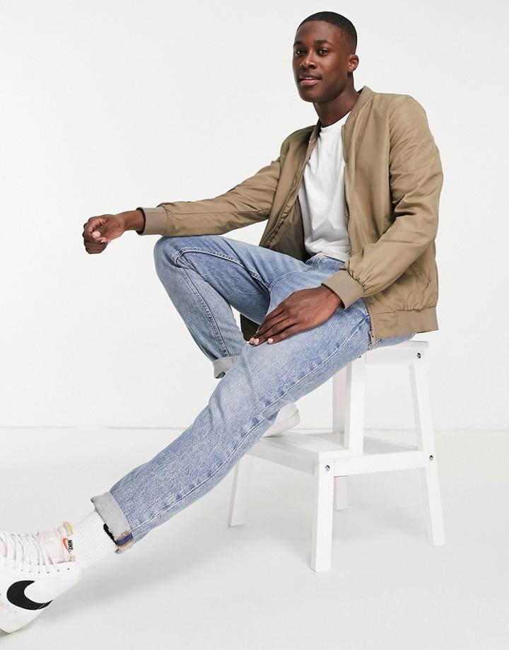 Brave Soul Bomber Jacket In Stone-neutral