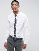 Asos Slim Shirt In White With Navy Floral Tie Save - White