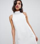 River Island Swing Dress With Embellished Neckline In Ivory - White