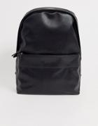 Asos Design Backpack In Black Saffiano With Logo Deboss