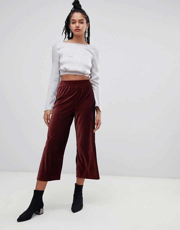 Miss Selfridge Cropped Wide Leg Trousers In Burgundy - Red