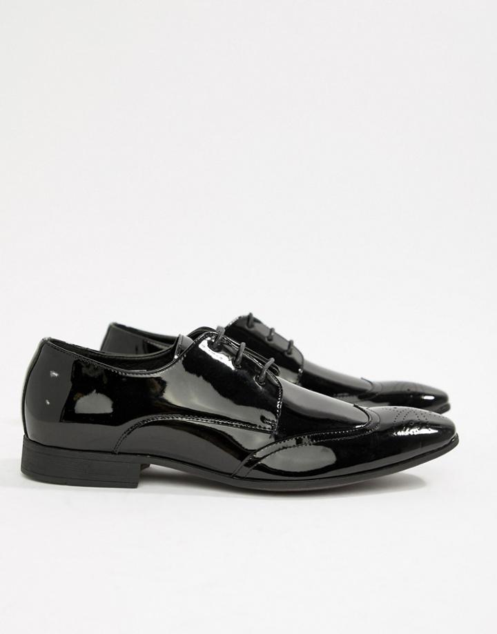 Moss London Patent Brogues In Black - Black
