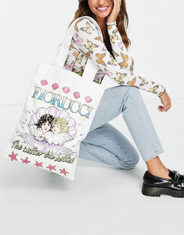 Fiorucci Tote Bag With Seashell Angel Print-white
