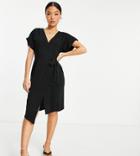 Asos Design Petite Wrap Midi Dress In Black