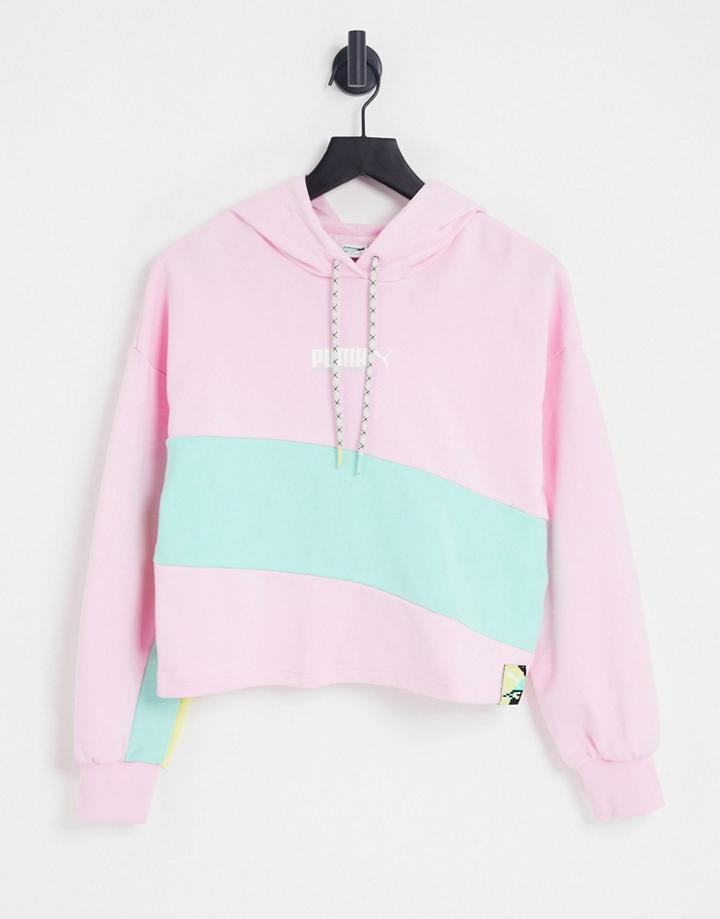 Puma International Color Block Hoodie In Pink
