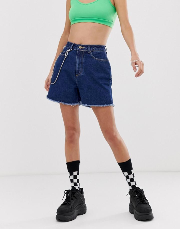 Collusion Mom Shorts In Dark Stone Wash Blue - Blue