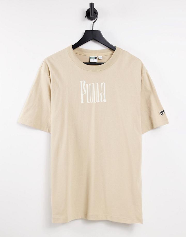 Puma Downtown Graphic Logo T-shirt In Beige-neutral