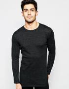 Asos Longline Crew Neck Sweater In Cotton - Charcoal Twist