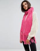 Vero Moda Knitted Tassle Scarf - Pink