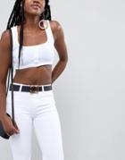 Asos Design Square And Circle Buckle Belt In Old Gold - Black
