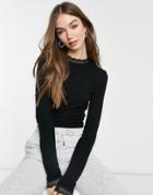 Vero Moda Long Sleeve Top With Lace Detail In Black