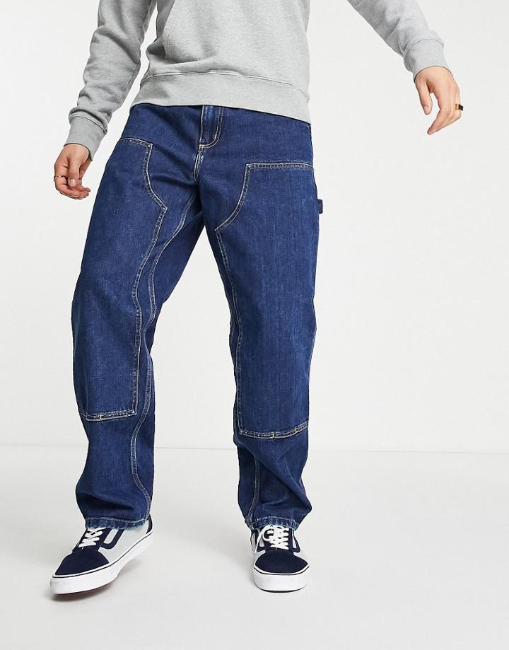 Carhartt Wip Double Knee Denim Pants In Blue Stone Wash