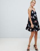 Asos Design Pleated Swing Mini Cami Dress In Floral Print - Multi