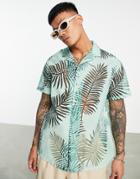 Asos Design Relaxed Shirt In Palm Burnout Print In Green
