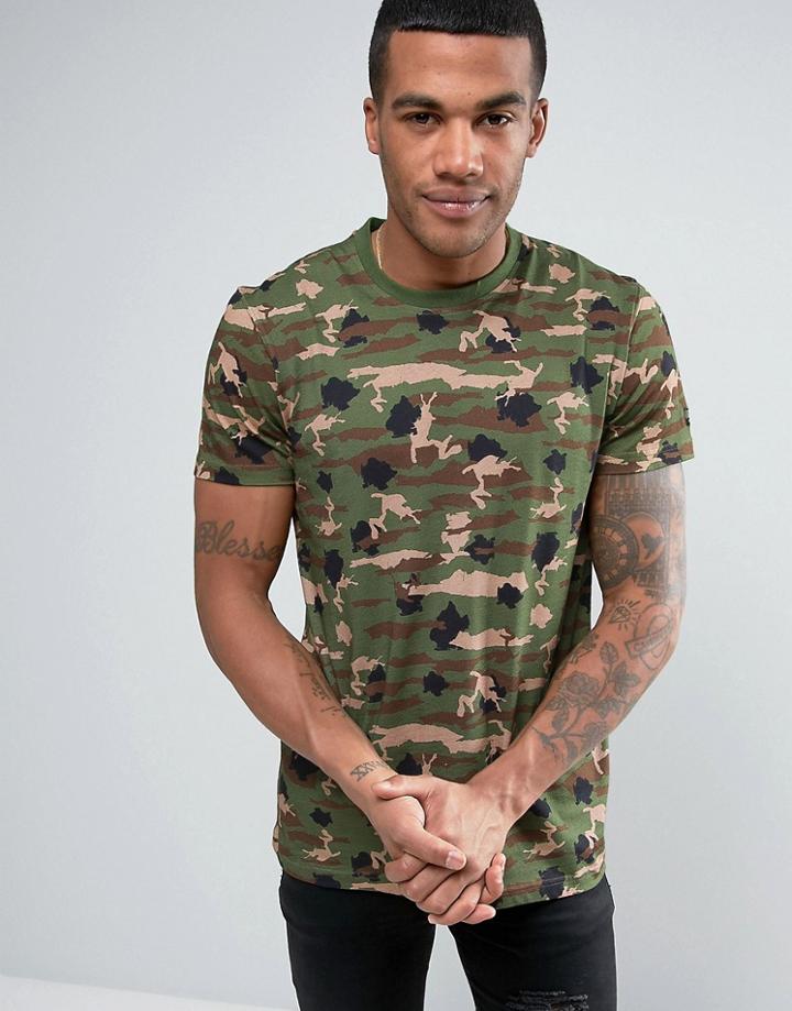New Era T-shirt With All Over Camo Print - Green