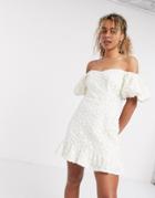 & Other Stories Floral Lace Puff Sleeve Mini Dress In White