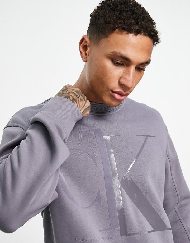 Calvin Klein Jeans Bold Spliced Logo Sweatshirt In Gray
